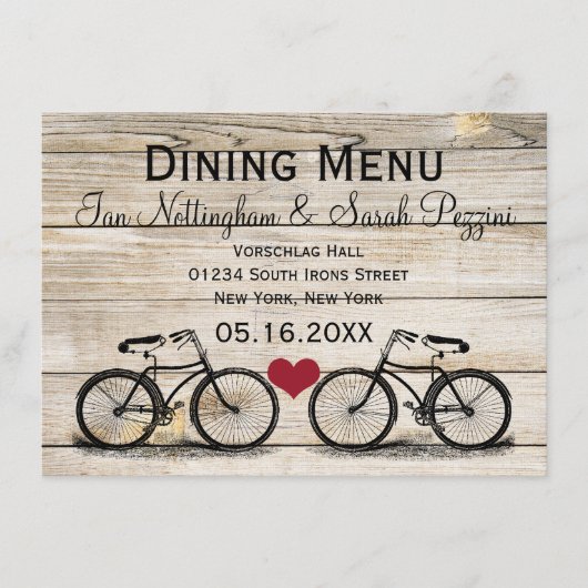 メニューカードを食事するヴィンテージの自転車の結婚式 メニュー (正面)