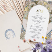 メニューカードダスティブルー金ゴールドアールヌーボーミュシャ 箔招待状