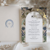 メニューカードネイビーブルー金ゴールドアールヌーボーミュシャ 箔招待状