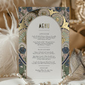 メニューカードネイビーブルー金ゴールドアールヌーボーミュシャ 箔招待状