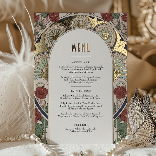 メニューカードブルゴーニュ金ゴールドアールヌーボーミュシャ 箔招待状