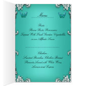 メニューディナーカードシルバーティール（緑がかった色）ブルーバタフライ (内側 (右))