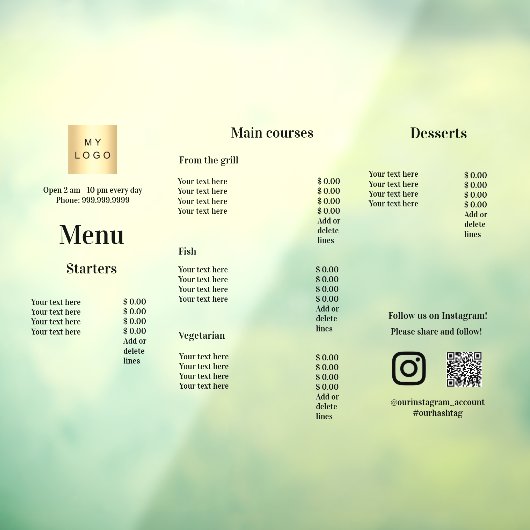 メニュープライスリストレストランバーカフェ ウィンドウサイン (シート3)