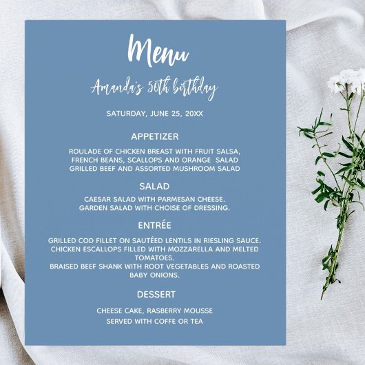 メニュープログラムほこりっぽい青い誕生日パーティー