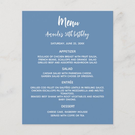 メニュープログラムほこりっぽい青い誕生日パーティー (正面)