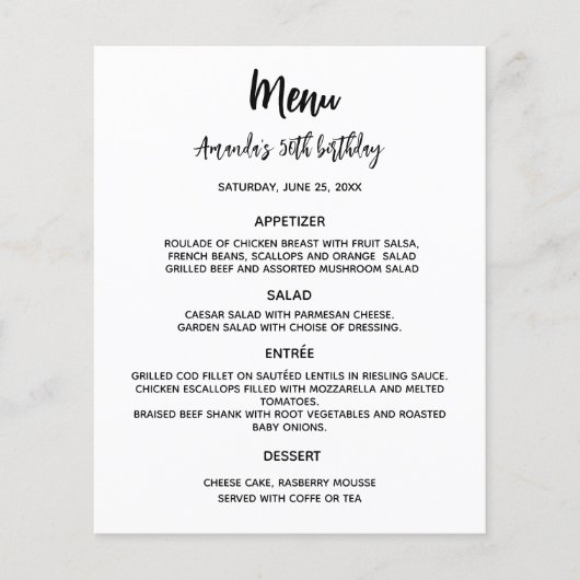 メニュープログラム白カスタムパーティー色予算 チラシ (正面)