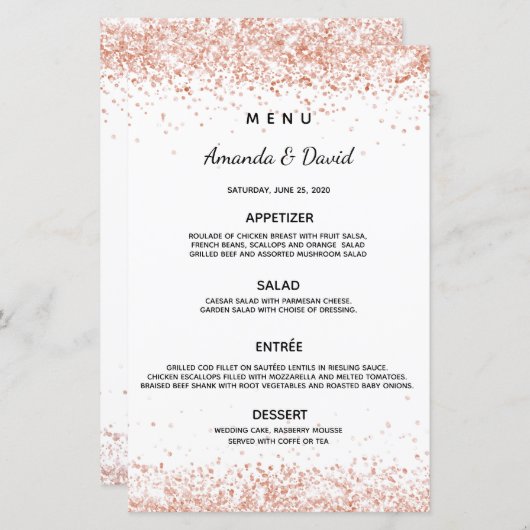 メニューホワイトローズ金ゴールドエレガントな結婚式 (正面/裏面)