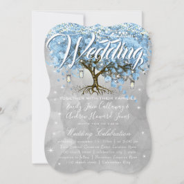 メニューメイソンジャールブルーハートリーフツリー水色 招待状