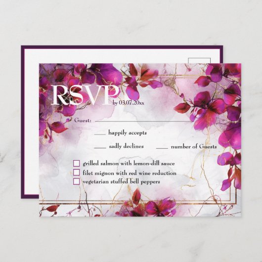 メニュー付き明るい赤紫色エンチャント：水彩 ポストカード (正面/裏面)