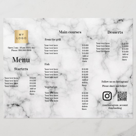 メニュー価格リストレストランバーカフェ大理石 チラシ (正面)