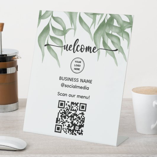 メニュー台座標識用QRコード付きウェルカムサイン 台座サイン (インサイチュ)