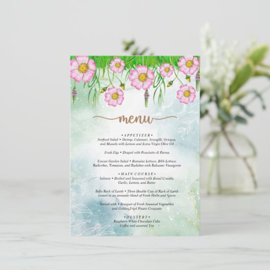 メニュー小さなワイルドフラワーの途中の赤ちゃんシャワー エンクロージャーカード (スタンド正面)