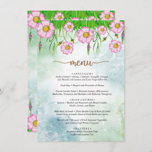 メニュー小さなワイルドフラワーの途中の赤ちゃんシャワー エンクロージャーカード (正面/裏面)