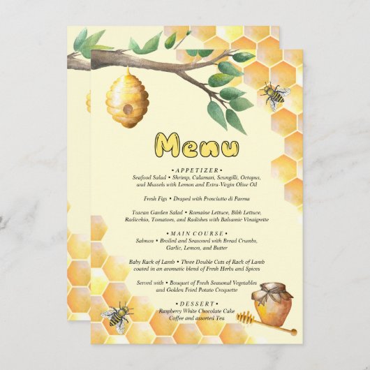 メニュー小さな蜂の赤ちゃんシャワー エンクロージャーカード (正面/裏面)