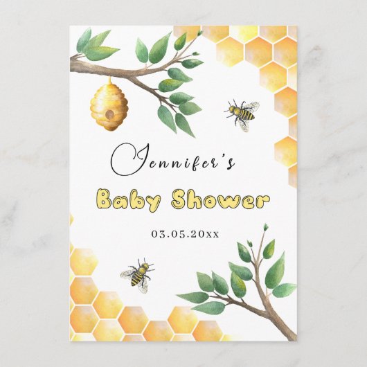 メニュー小さな蜂の赤ちゃんシャワー エンクロージャーカード (裏面)