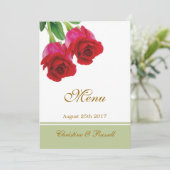 メニュー招待状を結婚している2匹の赤いバラ メニュー (スタンド正面)