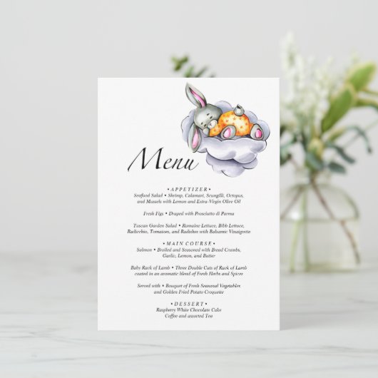 メニュー水の色の小さなバニー赤ちゃんシャワー エンクロージャーカード (スタンド正面)