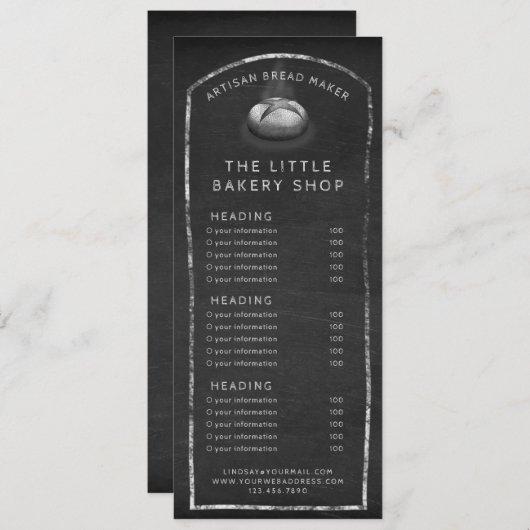 メニュー素朴または価格リストchalkboard bread baker 招待状 (正面/裏面)