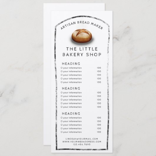 メニュー素朴または価格表ベーカー 招待状 (正面/裏面)