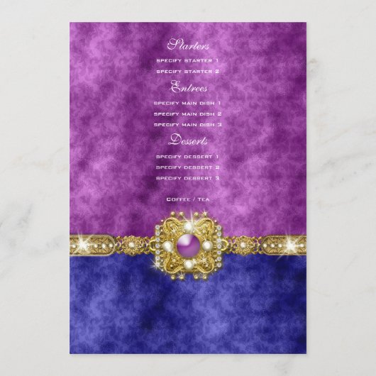 メニュー紫色の青いダマスク織のきらきら光るなファッション メニュー (裏面)