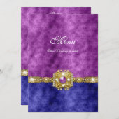 メニュー紫色の青いダマスク織のきらきら光るなファッション メニュー (正面/裏面)
