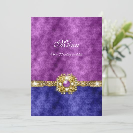 メニュー紫色の青いダマスク織のきらきら光るなファッション メニュー (スタンド正面)