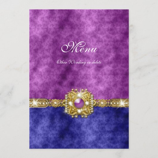 メニュー紫色の青いダマスク織のきらきら光るなファッション メニュー (正面)