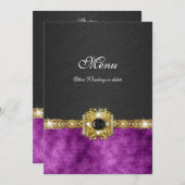 メニュー紫色の黒いダマスク織のきらきら光るなファッション メニュー (正面/裏面)
