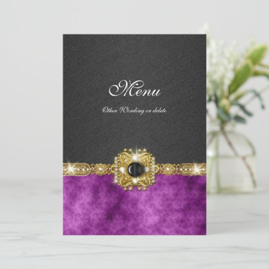 メニュー紫色の黒いダマスク織のきらきら光るなファッション メニュー (スタンド正面)