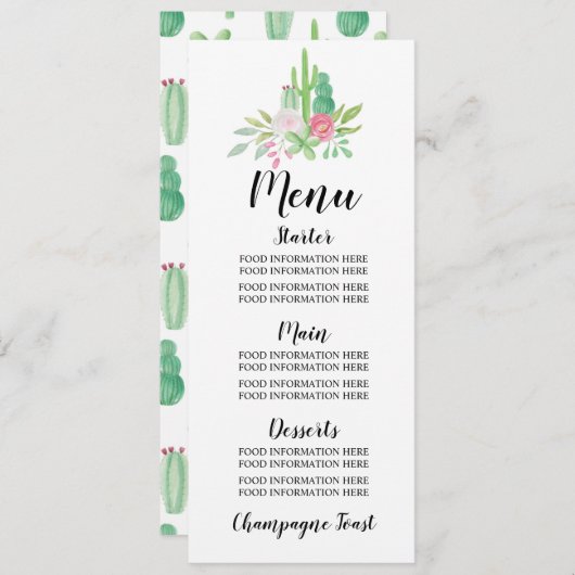 メニュー結婚式の招待状のサボテンの披露宴の食糧サボテン メニュー (正面/裏面)