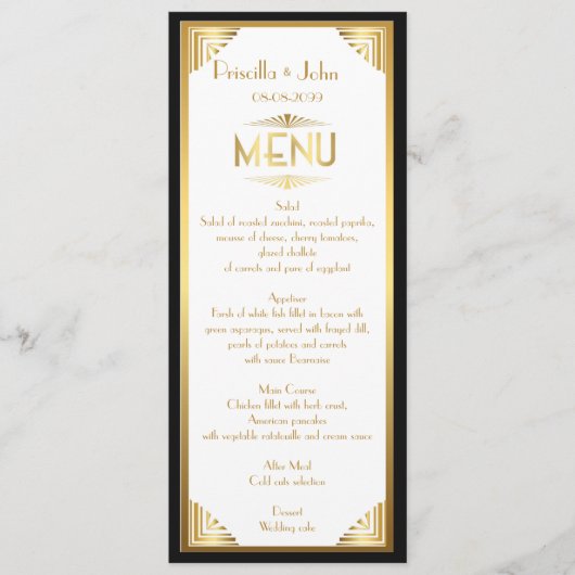 メニュー結婚式、メニュー会合、素晴らしいGatsby、白、金ゴールド メニュー (正面)