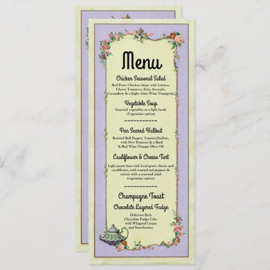 メニュー結婚披露宴の不思議の国のティーポットカード メニュー (正面/裏面)