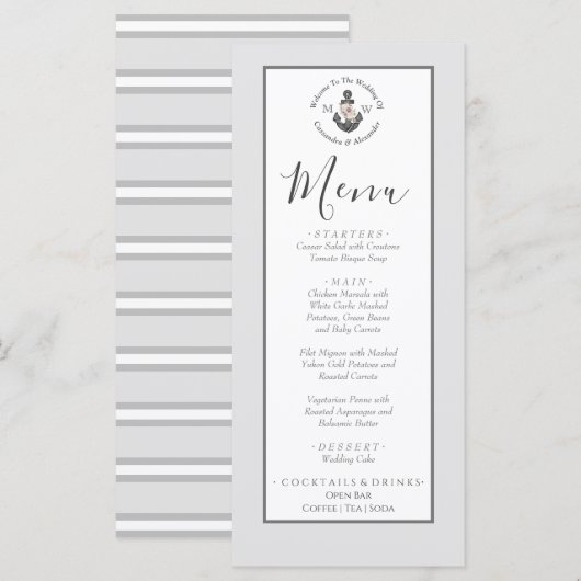 メニュー航海のをテーマにしたフローラいかりシルバーグレー メニュー (正面/裏面)