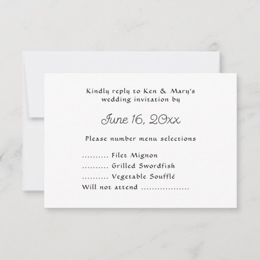 メニュー選択によるウェディングRSVP文字応答 出欠カード (正面)