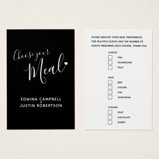 メニュー選択メニューのオプションのスクリプト文字ブラックカード (正面&裏面)