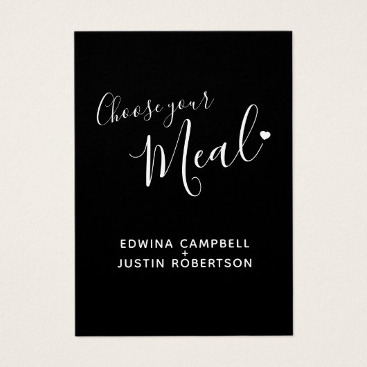 メニュー選択メニューのオプションのスクリプト文字ブラックカード (正面)