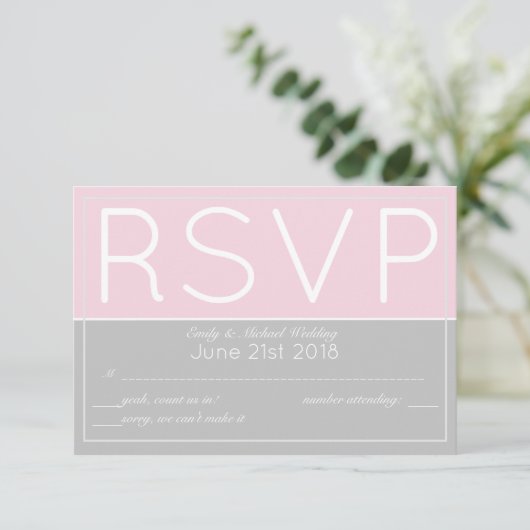メニュー選択付きピンクモダングレーRSVP 出欠カード (スタンド正面)