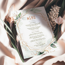 メニュー ウェディング グリーン & ゴールド ジオメトリック 招待状