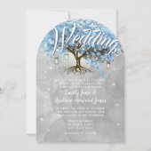 メニュー マソンジャー ブルー ハート リーフ ツリー 水彩 招待状 (正面)