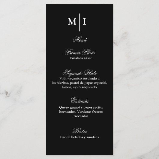 メニューminimalista色negro para cualquier evento メニュー (正面)