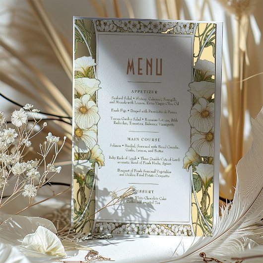 メニュ結婚ーのヴィンテージアールヌーボーバイミュシャ 箔招待状