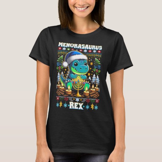 メノラサウルス・レックス・ディノ・トレックス クリスマス柄セーター Tシャツ (正面)
