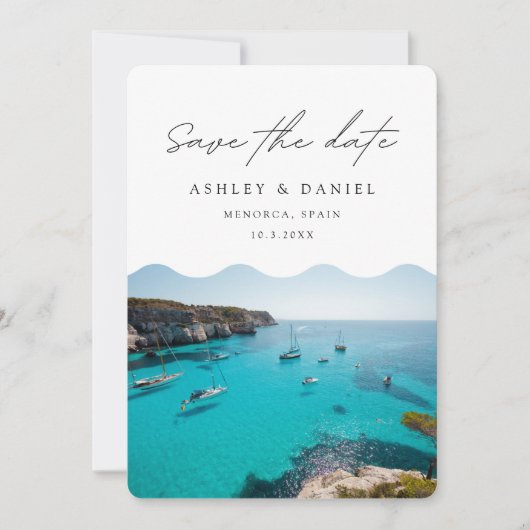 メノルカスペインの結婚式の日付を保存 招待状 (正面)