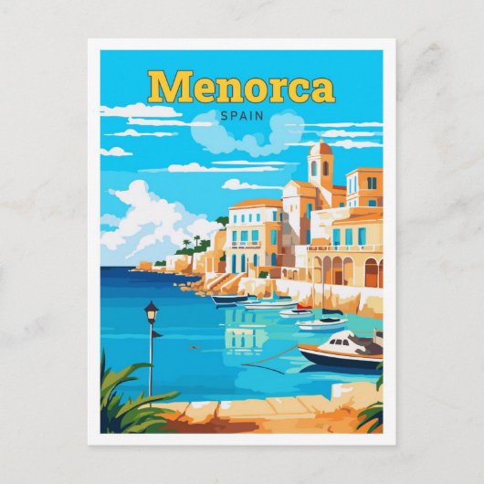 メノルカスペイントラベルアートヴィンテージイラストレーション ポストカード (正面)