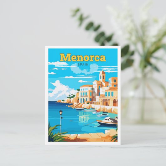 メノルカスペイントラベルアートヴィンテージイラストレーション ポストカード (スタンド正面)