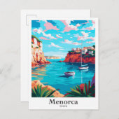 メノルカスペインヴィンテージトラベルポトレイトイラストレーション ポストカード (正面/裏面)