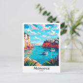 メノルカスペインヴィンテージトラベルポトレイトイラストレーション ポストカード (スタンド正面)