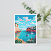 メノルカスペインヴィンテージ旅行イラストレーションポー ポストカード (スタンド正面)