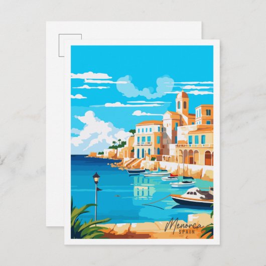 メノルカスペインヴィンテージ旅行イラストレーション ポストカード (正面/裏面)