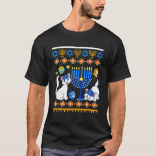 メノーラー・ハヌカ・ドレイドルのある2匹のユダヤ猫 Tシャツ